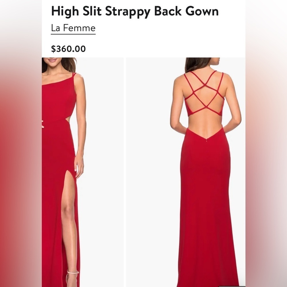 NWOT La Femme from Nordstrom High Slit Strappy Back Gown in Red size W6